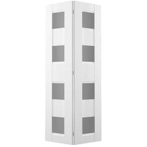 Della 48 in. x 79.375 in. 4-Lite Frosted Glass Bianco Noble Wood Composite Bifold Door