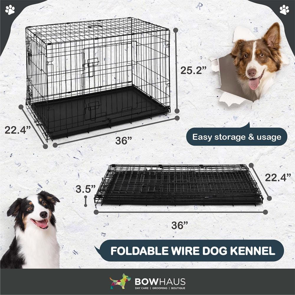Foldable Black Metal Dog Crate with Double Doors