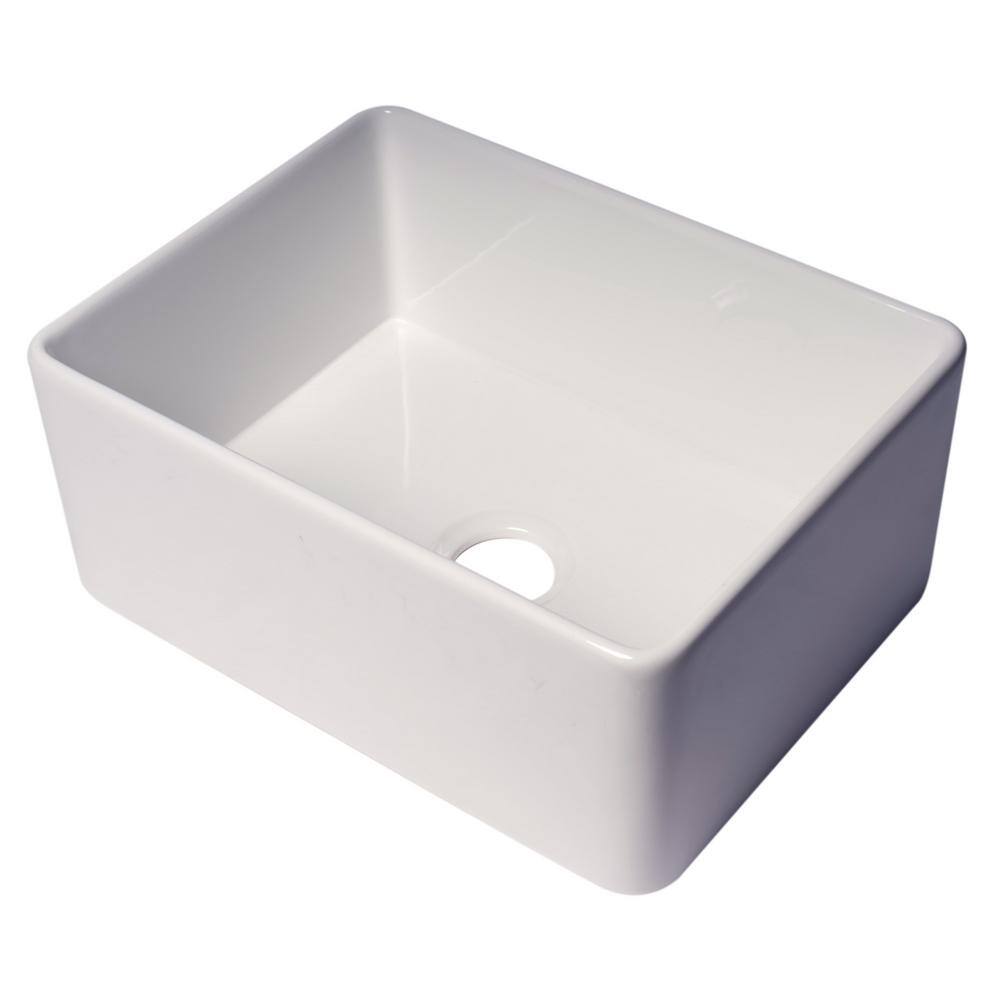 24" White Fireclay Single Bowl Farmhouse Kitchen Sink