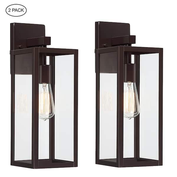 Hukoro Martin 17.5 in. 1-Light Bronze Hardwired Outdoor Wall Lantern Sconce with No Bulbs Included(2-Pack)