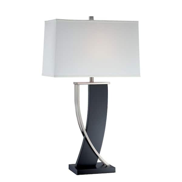 Illumine Designer Collection 31 in. Walnut Table Lamp with Off-White Fabric Shade