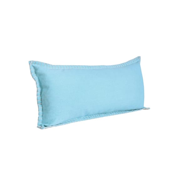 LR Home Embroidered Bright Blue Edge Bordered Solid Lumbar 36 in. x 14 in. Indoor Throw Pillow