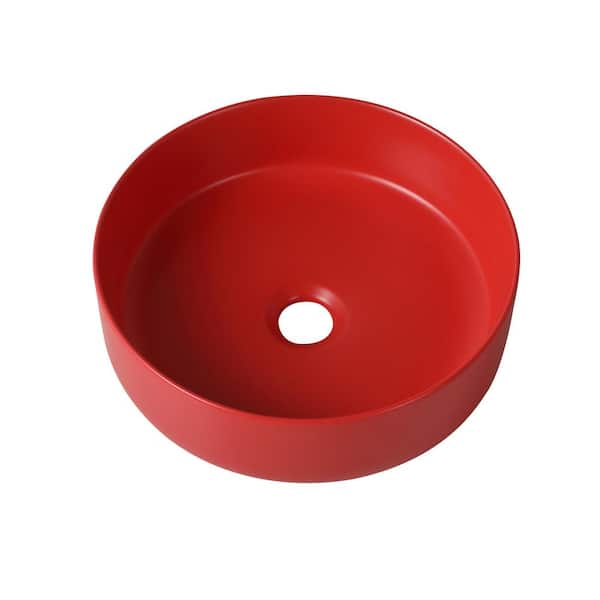 Tatahance Red Ceramic Round Vessel Bathroom Sink