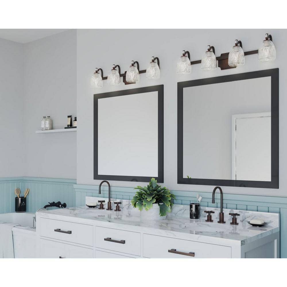 Anjoux Antique Bronze 4-Light Vanity Fixture with Clear Glass Shades