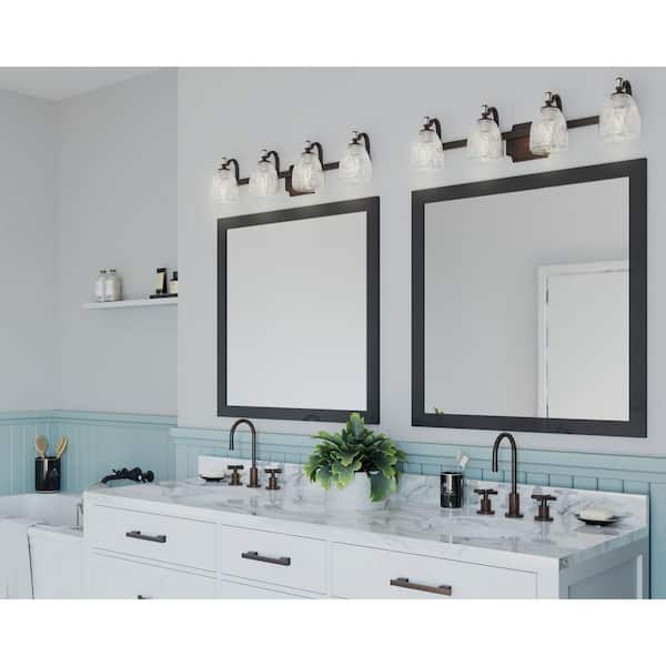 Anjoux Collection 4-Light Antique Bronze Clear Water Glass Luxe Bath Vanity Light