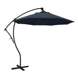 9 ft. Bronze Aluminum Cantilever Patio Umbrella with Crank Open 360 Rotation in Spectrum Indigo Sunbrella