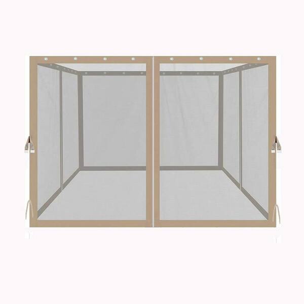 Sudzendf 10 ft. x 10 ft. Beige Gazebo Replacement Mosquito Netting with Zippers, 4-Side Mesh Walls