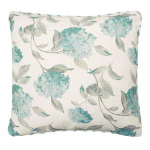 Rosemary White and Blue Floral Down 20 in. x 20 in. Throw Pillow