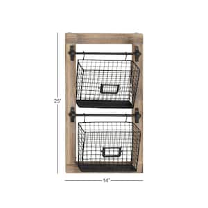 Black Wall Mounted Magazine Rack Holder with Suspended Baskets and Label Slot