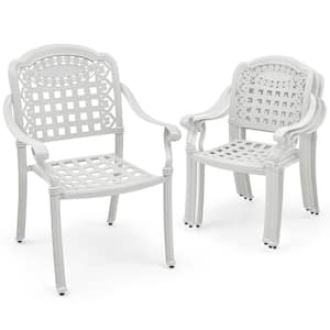 2-Piece Cast Aluminum Patio Stackable Outdoor Dining Chair with Armrests-White