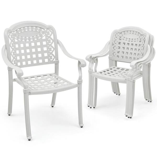 ANGELES HOME 2-Piece Cast Aluminum Patio Stackable Outdoor Dining Chair with Armrests-White