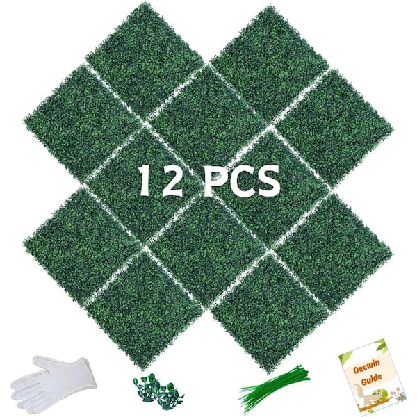DECWIN 20 in. H x 20 in. W Artificial Boxwood Hedge UV-Proof Greenery Panels Grass Wall Backdrop Panels Home Decor
