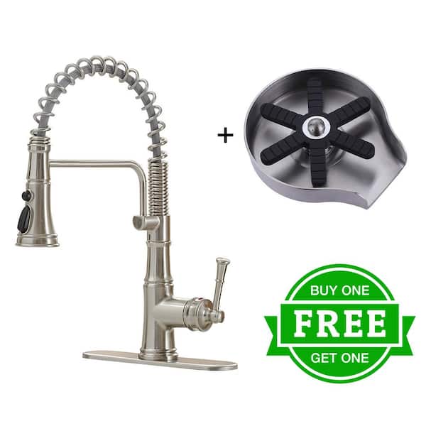 BWE Single Handle Pull-Down Sprayer Kitchen Faucet Bundle Glass Rinser in Brushed Nickel