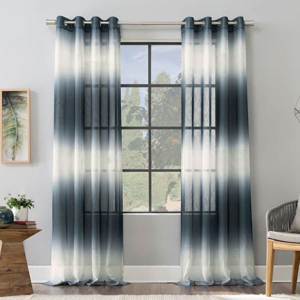 SCOTT LIVING Atlantic Ombre 52 in. W x 84 in. L Open Weave Sheer Grommet Curtain Panel in Blue