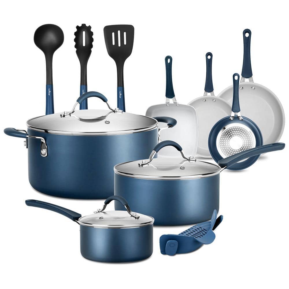 15 Piece Nonstick Cookware Set - Colored Kitchen Pots and Pans Set Nonstick  with Cooking Utensils - Purple Teal Red Blue Yellow Pots and Non Stick Pans  Set