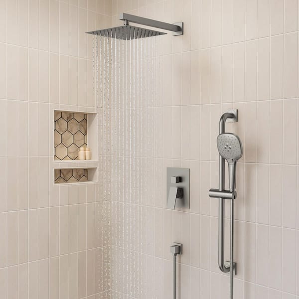 Single Handle 2-Spray Shower Faucet 2.5 GPM with Pressure Balance, Anti Scald in Brushed Nickel