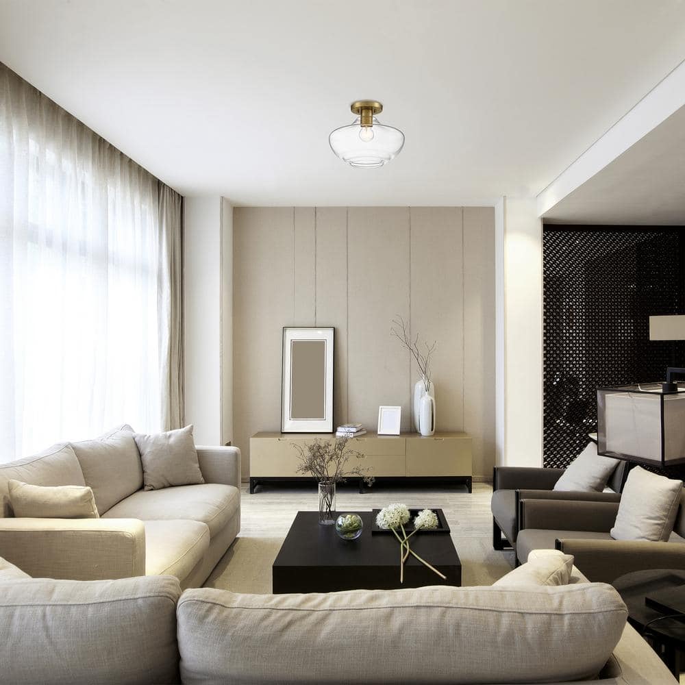 Emma 12" Gold and Glass Semi-Flush Mount Ceiling Light