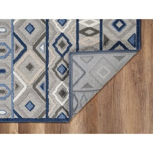 Calla Grey/Blue Aztec 2 ft. x 4 ft. Tribal Indoor/Outdoor Area Rug