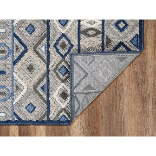 Calla Grey/Blue Aztec 3 ft. x 5 ft. Tribal Indoor/Outdoor Area Rug