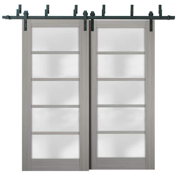 36 in. x 96 in. Single Panel Gray Solid MDF Sliding Door with Bypass Barn Hardware Kit