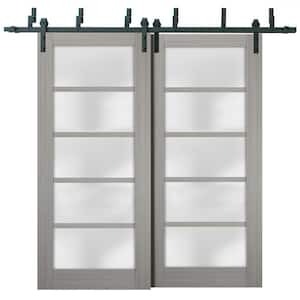 4002 48 in. x 84 in. Single Panel Gray Finished Solid MDF Sliding Door with Bypass Barn Hardware Kit