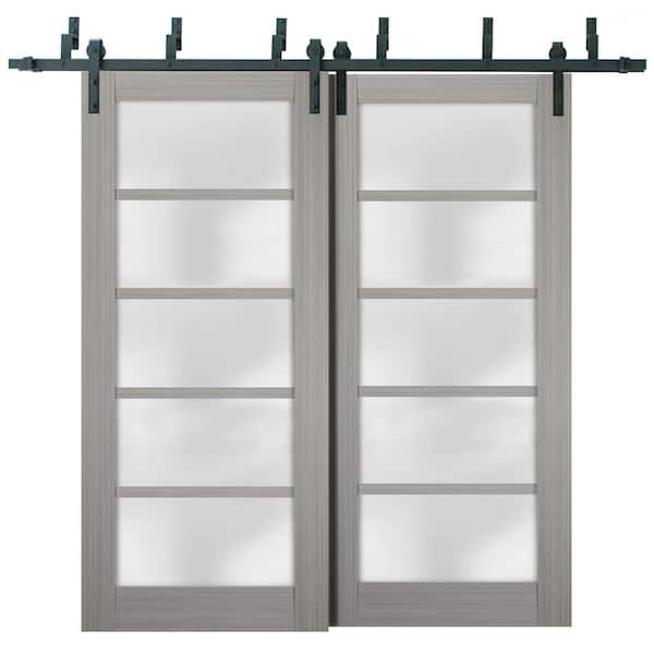 Sartodoors 64 in. x 96 in. Single Panel Gray Solid MDF Sliding Door with Bypass Barn Hardware Kit