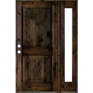 56 in. x 80 in. Rustic knotty alder Right-Hand/Inswing Clear Glass Black Stain Square Top Wood Prehung Front Door w/RFSL