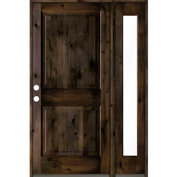 Krosswood Doors 56 in. x 80 in. Rustic knotty alder Right-Hand/Inswing Clear Glass Black Stain Square Top Wood Prehung Front Door w/RFSL