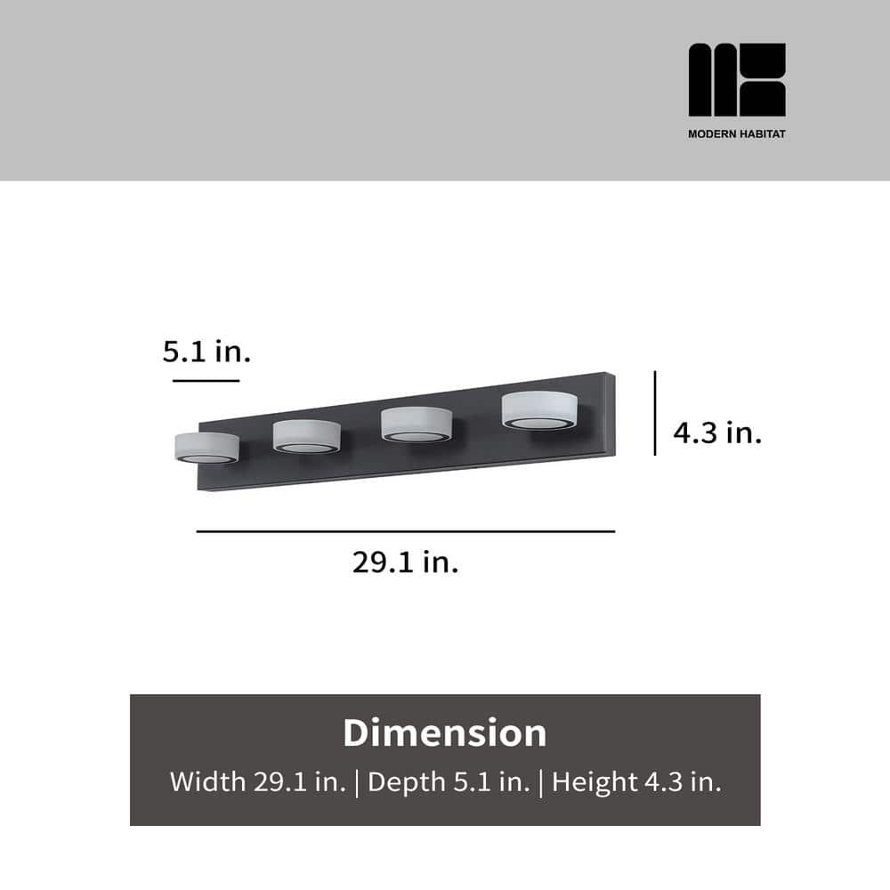 Black Metal 4-Light Dimmable LED Vanity Fixture