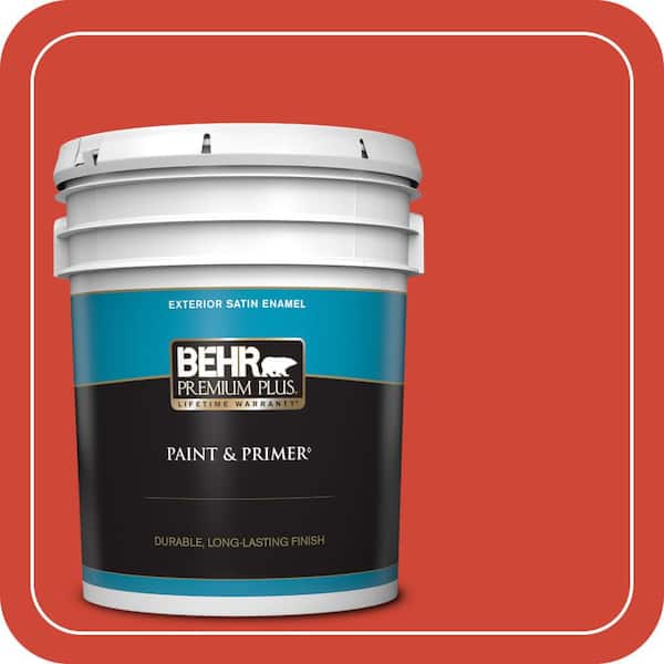 BEHR PREMIUM PLUS 5 gal. #180B-7 Chili Pepper Satin Enamel Exterior Paint & Primer