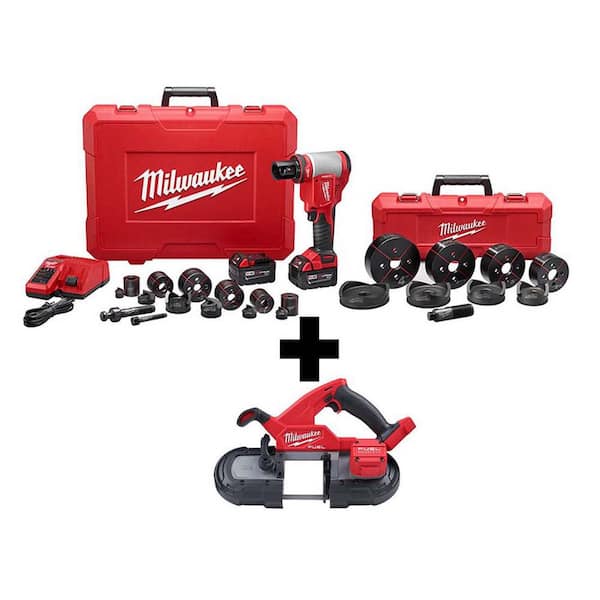 Milwaukee M18 18V Lithium-Ion 1/2 in. to 4 in. Force Logic High Capacity Cordless Knockout Tool Kit with FUEL Bandsaw