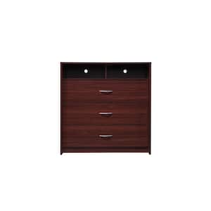 3-Drawer Mahogany Dresser with 1-Open Shelf 2 Compartments 36.5 in. H x 19.5 in. W x 35.5 in. D