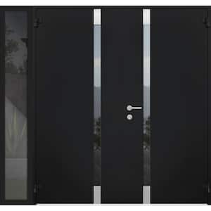 6777 84 in. x 80 in. Left Hand/Outswing Side Tinted Glass Black Enamel Steel Prehung Front Door with Hardware
