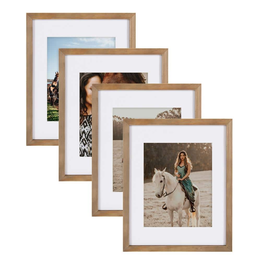 DesignOvation Gallery 11x14 Matted to 8x10 Wood Picture Frame Set of 4 Rustic