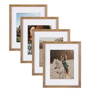 Gallery 11 in. x 14 in. Matted to 8 in. x 10 in. Rustic Brown Wood Picture Frame (Set of 4)