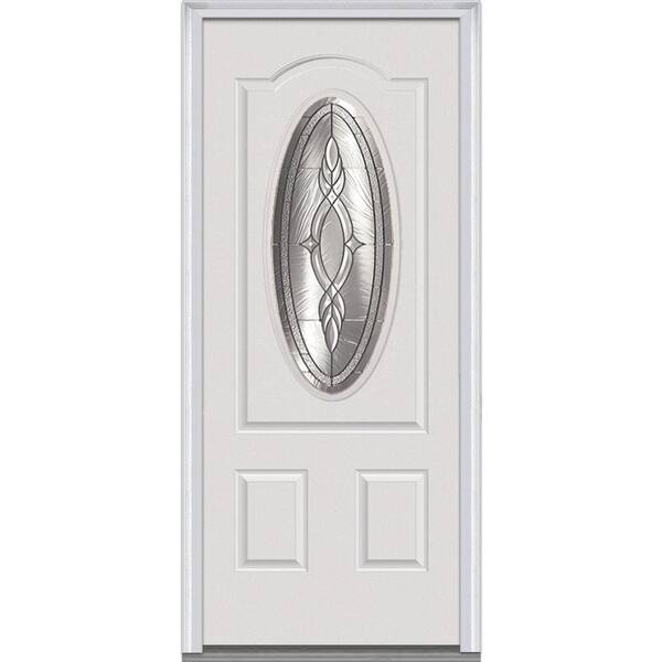 MMI Door 36 in. x 80 in. Brentwood Right-Hand 3/4 Oval Lite 2-Panel Classic Primed Steel Prehung Front Door