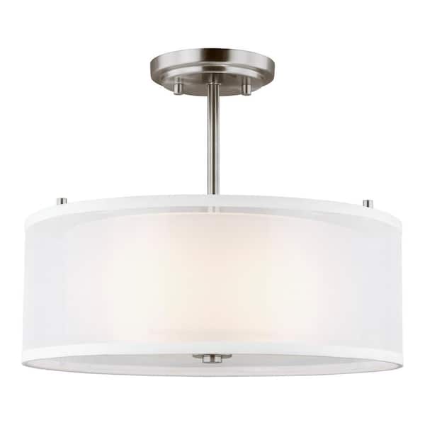 Generation Lighting Elmwood Park 15 in. 2-Light Brushed Nickel Semi-Flush Mount with Satin Etched Glass Shade