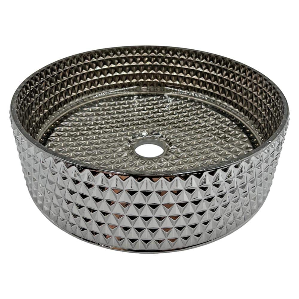 Silver 14" Textured Glass Circular Bathroom Vessel Sink