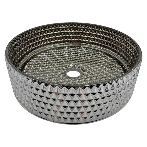 castellousa Scotch 14 in. Circular Bathroom Vessel Sink in Gray Tempered Glass
