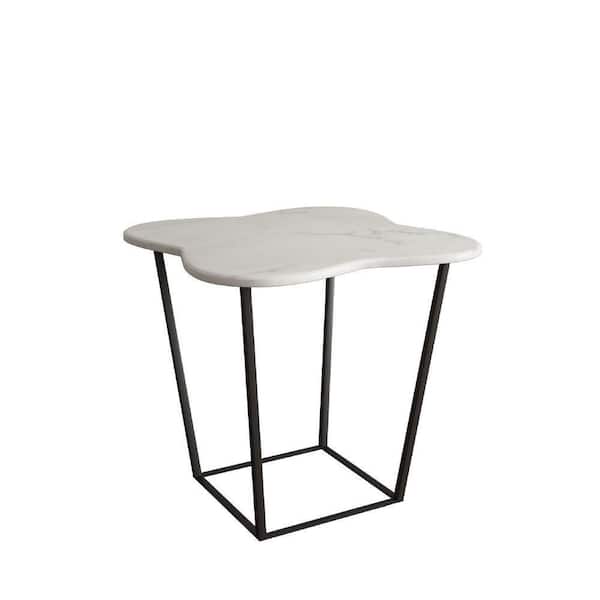 Benjara 19.5 in. White and Black Modern Marble Top End Table with Metal Base Frame