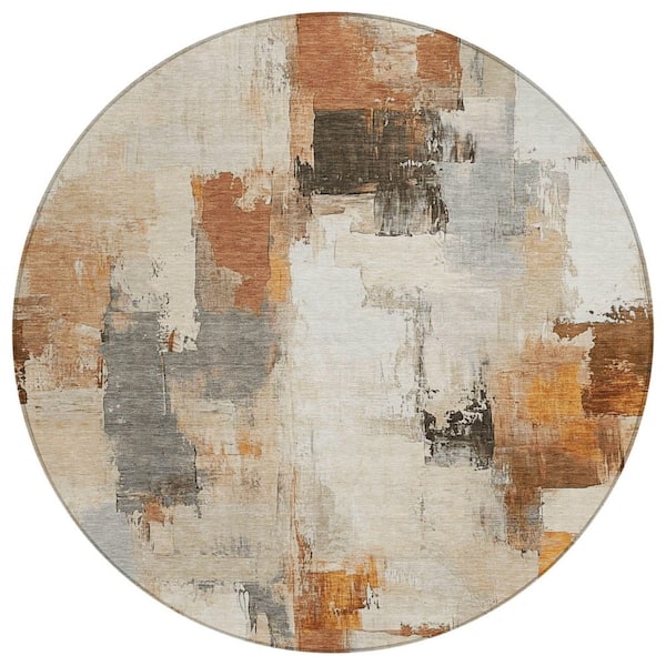 Chantille Machine Washable Indoor/Outdoor Abstract ACN1967 Ivory 8 ft. x 8 ft. Round Rug