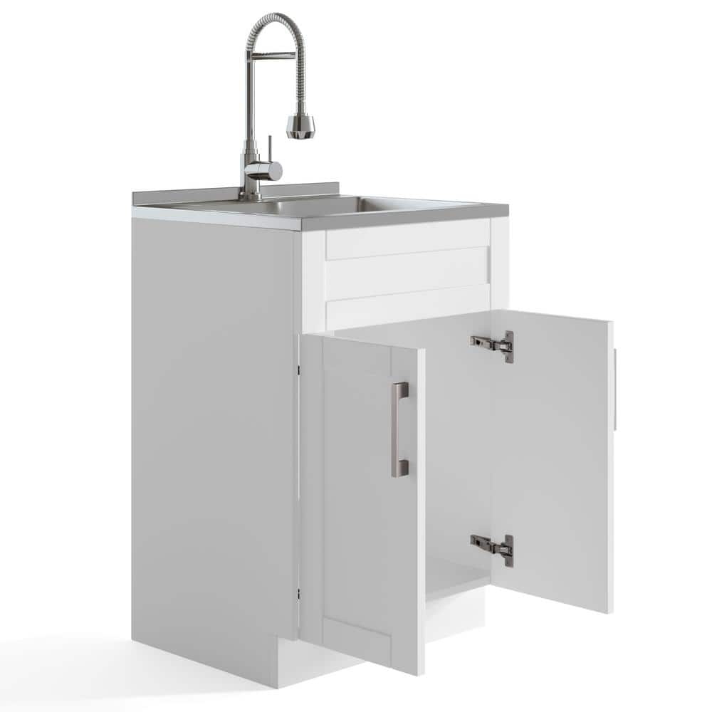 Hennessy 24" White Laundry Cabinet with Stainless Steel Sink