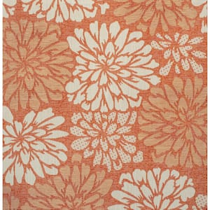 Zinnia Modern Floral Textured Weave Orange/Cream 5 ft. Square Indoor/Outdoor Area Rug