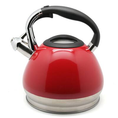 Triumph 14-Cup Red Stainless Steel Stovetop Tea Kettle with Whistle
