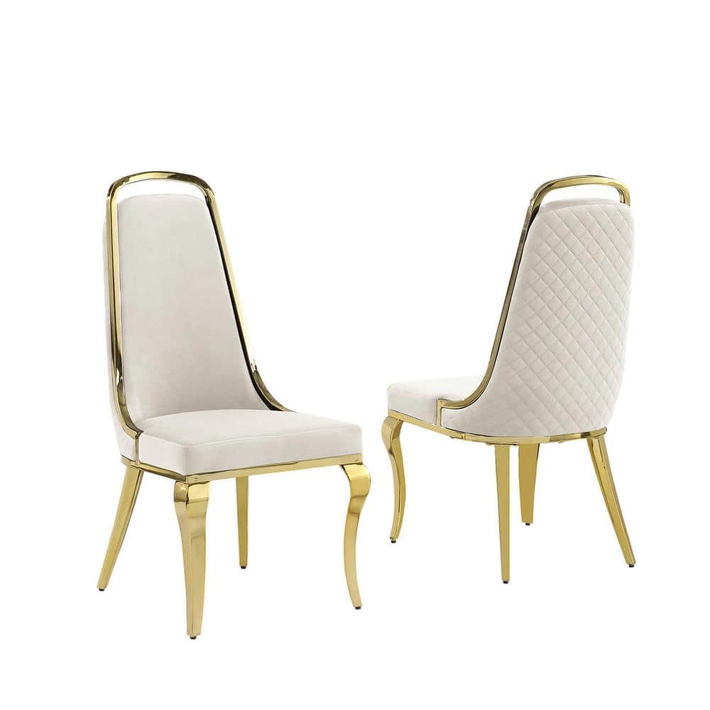 Cream and Gold Marble Top Pedestal Dining Set with 4 Chairs
