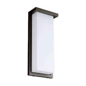 14 in. Bronze Integrated LED Slim Rectangle Outdoor Hardwired Wall Sconce Selectable CCT