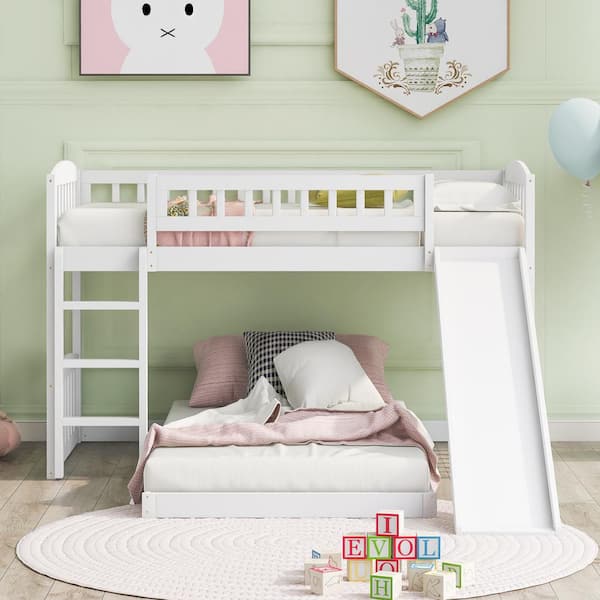 Anbazar Twin Bunk Beds With Slide For, Twin Bed Half Box Spring