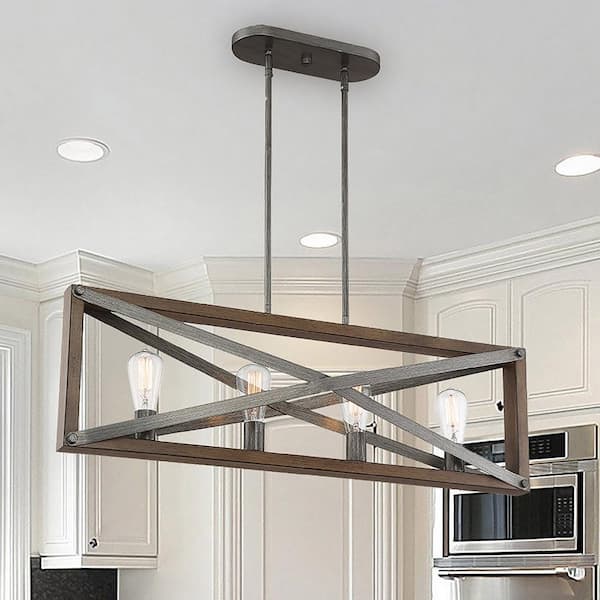 Cordelia Lighting Cordelia Lighting 4-Light Brushed Iron Industrial Linear Chandelier for Kitchen Islands with No Bulbs Included