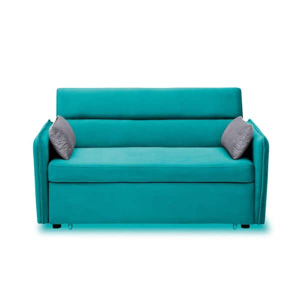 URTR 33 in. W Square Arm Sofa Velvet Upholstery Pull Out Bed Sofa Modern Straight Sofa with 2-Pillows Sofa in Green