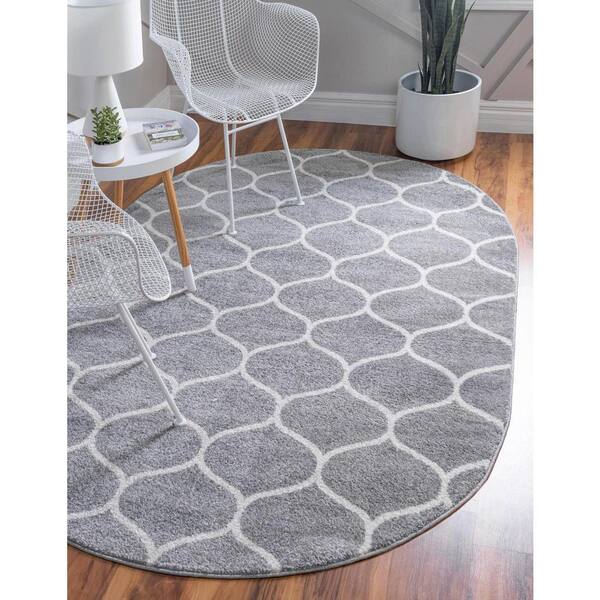 Trellis Frieze Rounded Light Gray 3 ft. x 5 ft. Area Rug